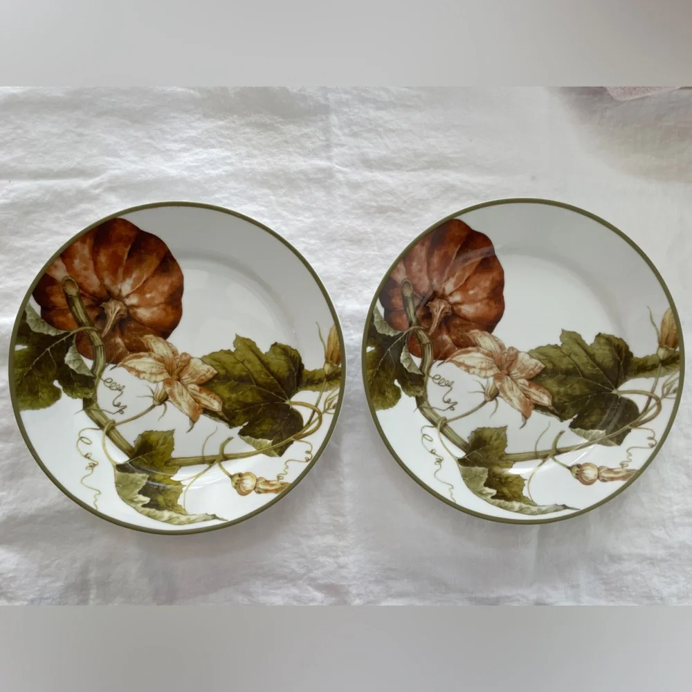 Williams Sonoma Botanical Pumpkin Dinner Plates 11” diameter (Set of 2)